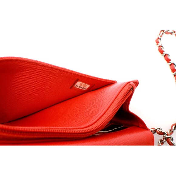 Chanel Caviar Quilted Chevron Wallet On Chain Red - Picture 11 of 11